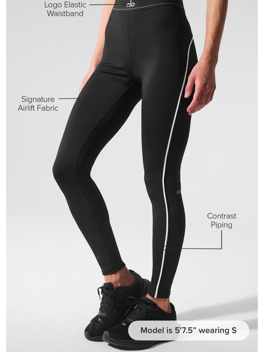 ALO Yoga Black Legging with White Contrast Piping